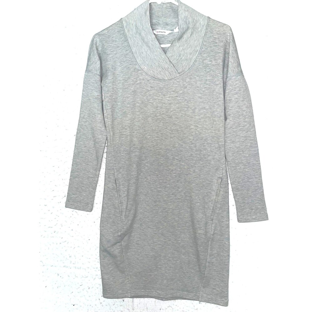 ATHLETA Cozy Karma Sweatshirt Dress Size XXS Tunic Light Gray Fleece Lined